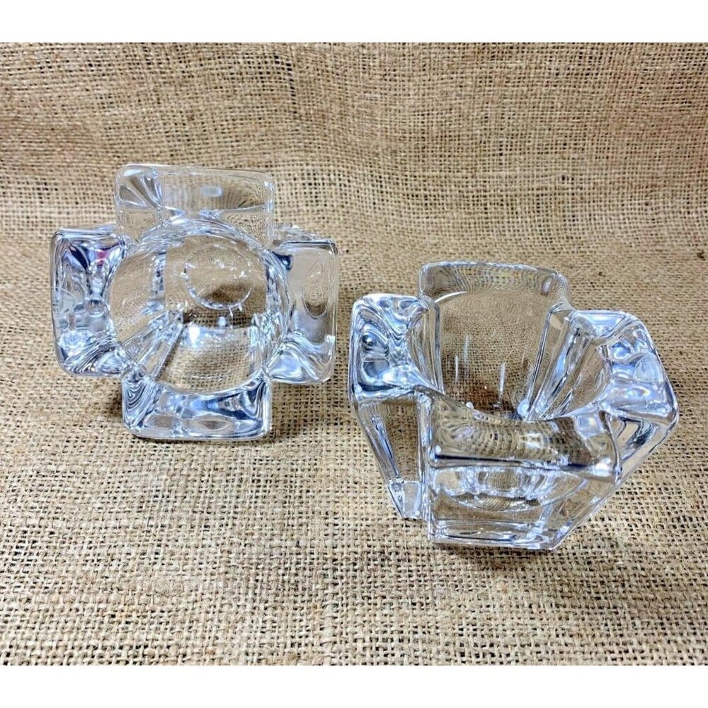 Vintage Orrefors Sweden Max Cross Crystal Votive Candle Holders Signed